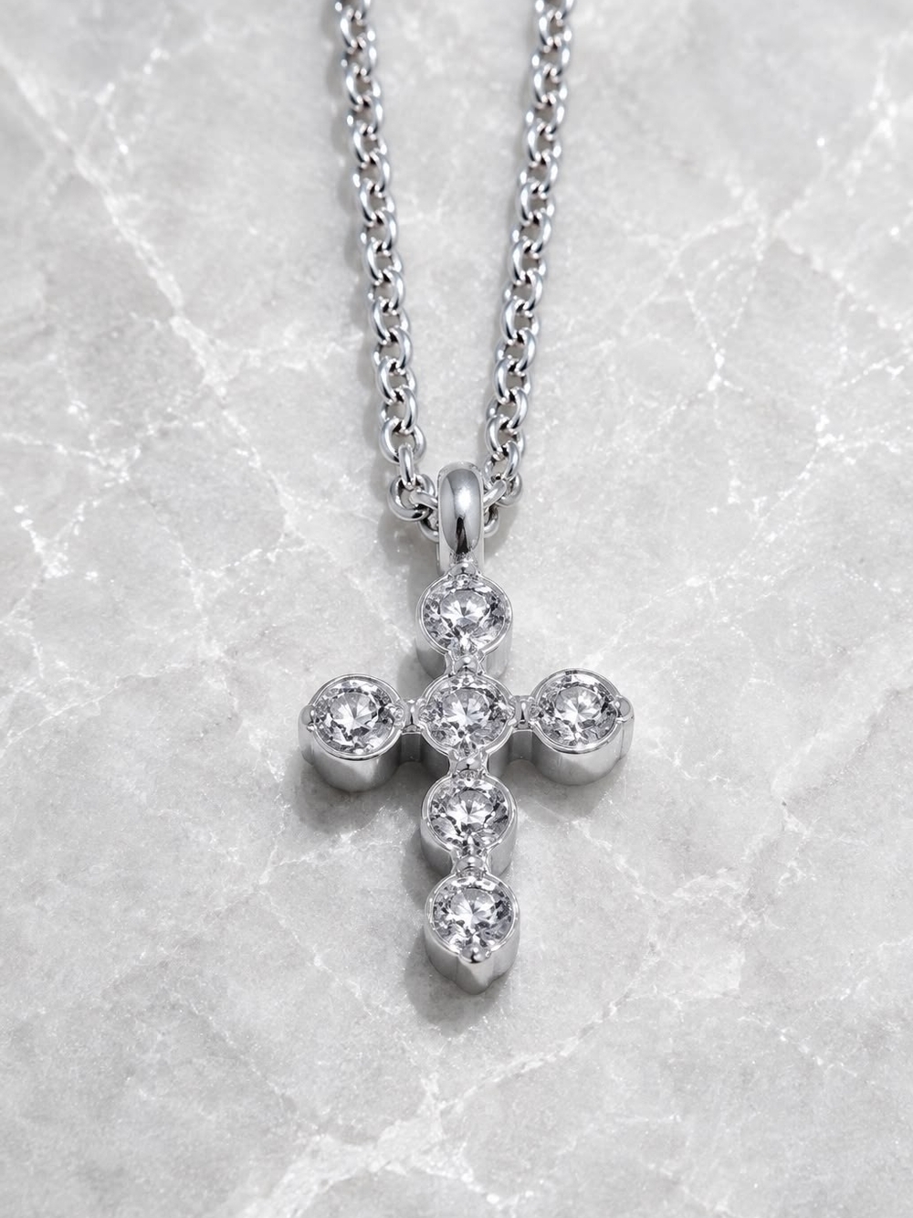 Silver Zircon Cross Pendant Necklace - Picture 6 of 7